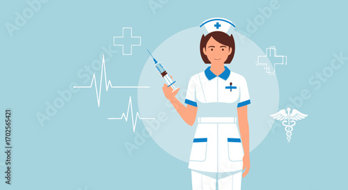 Medical Professional Posing With Syringe, Representing Healthcare Support And Kindness