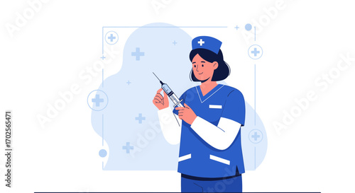 Medical Professional Preparing Injection. Healthcare Worker, Vaccine, Illustration