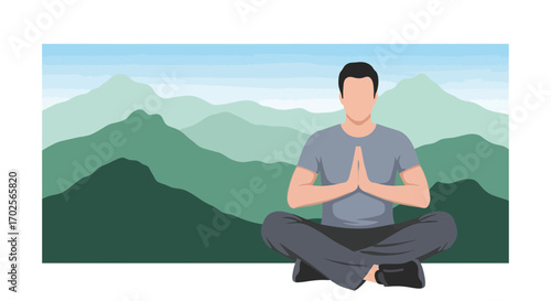 Meditation Amidst Serene Peaks Depicts Tranquility and Mental Wellness in Nature