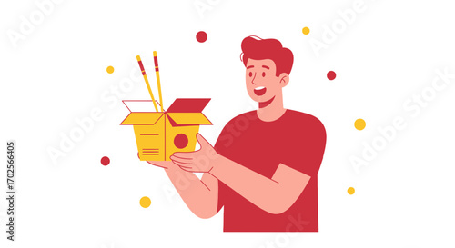 Joyful Person Holding takeout Container With Chopsticks Ready For A Tasty Meal