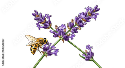 Lavender Flowers with Honey Bee Vector Design