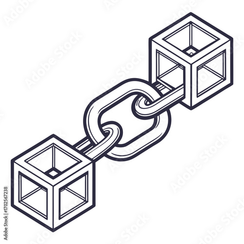 Chain connecting two cubes, a symbol of connection
