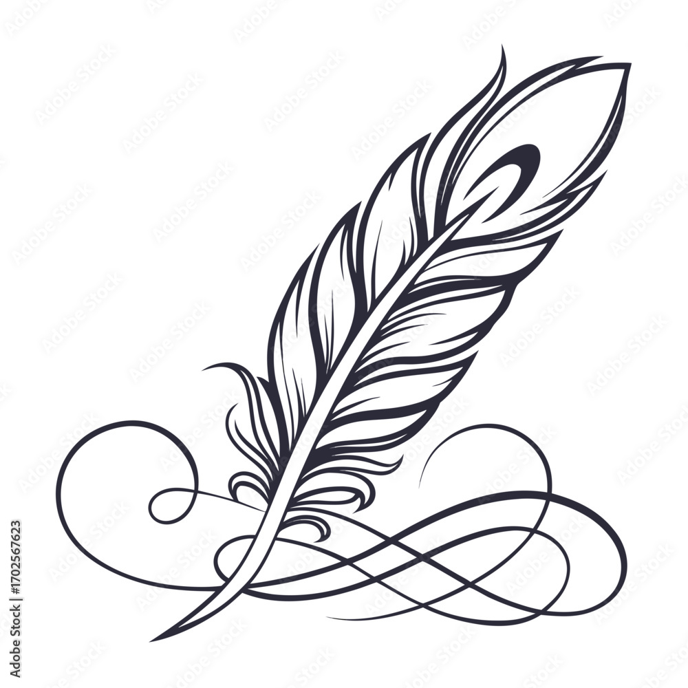 Obraz premium Feather with swirl vector illustration