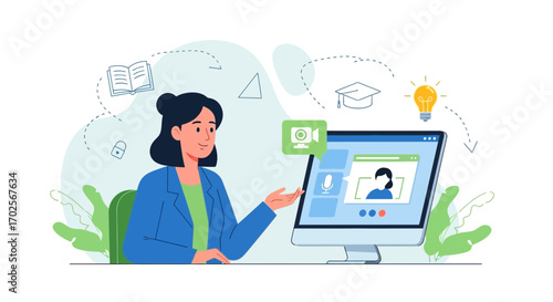 Online Presentation Illustrates Modern Learning And Digital Interaction In Virtual Classroom
