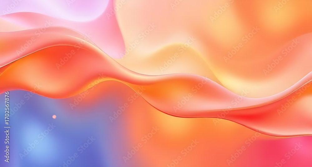 Fototapeta premium Abstract Flowing Wave Pattern with Warm Orange, Pink, and Blue Gradient Colors Creating a Soft, Vibrant Backdrop