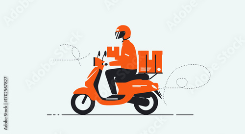 Orange Delivery Scooter Delivering Packages Across, On-Demand Service, Express Shipping