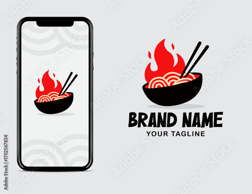 spicy noodle logo branding design illustration