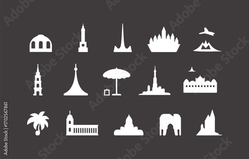 Famous World Landmarks Silhouettes Vector Travel Icons City Skyline Clipart Tourist Attraction Illustrations Monuments Bundle for Design and Print