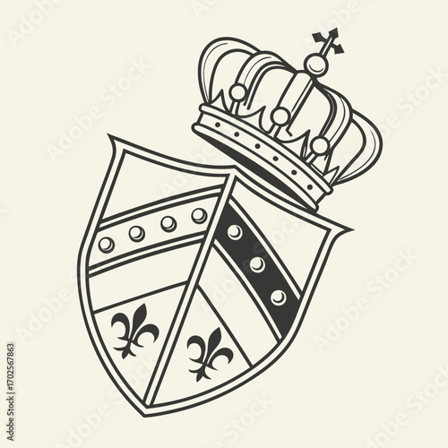 Heraldic shield with crown and fleurdelis