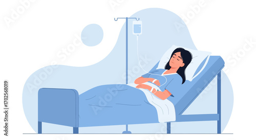 Patient Receiving Treatment Lying In Bed Visualizing Care and Hospitalization