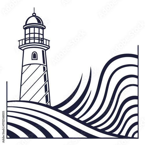 Lighthouse on the coast with waves