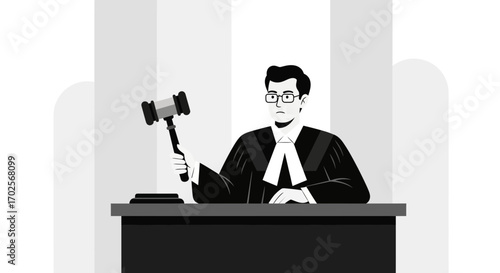 Judicial Figure With Gavel, Representing Justice And Fair Processes In A Courtroom Setting