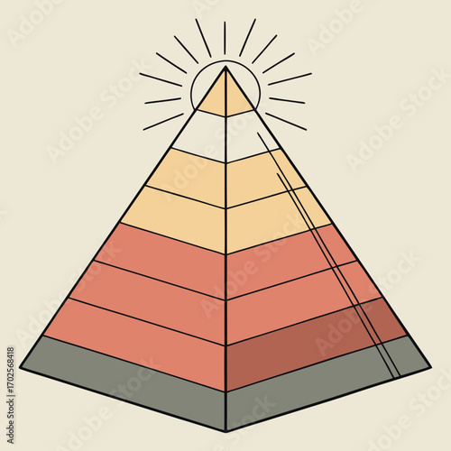 Retro pyramid illustration with sunburst