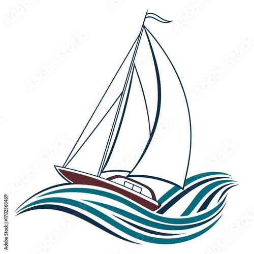 Sailing boat on the waves, nautical adventure