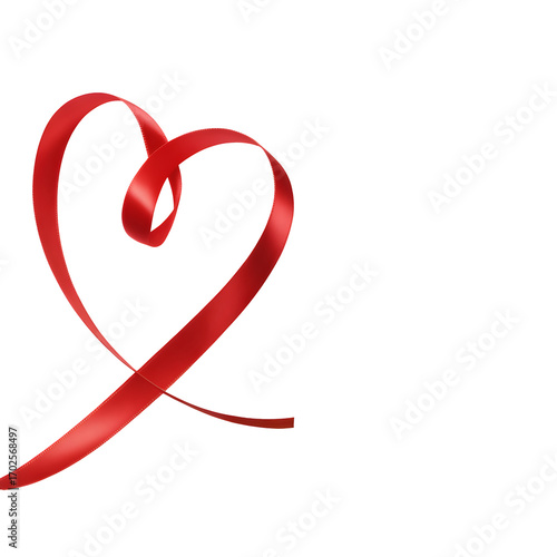 Red Ribbon Heart Shape on transparent background . Black Background graphic elegantly