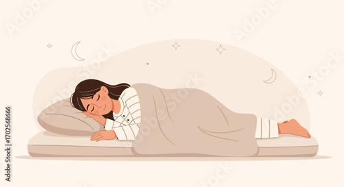 Peaceful Slumber: A Woman Enjoys Restful Sleep And Sweet Dreams In Her Bed
