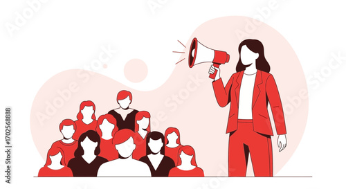 Leader Addressing Group with Megaphone: Illustration of Announcement Or Public Address