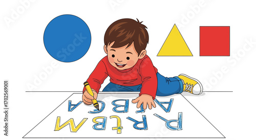 Learning Shapes And Letters: A Joyful Child Engaging In The Educational Process