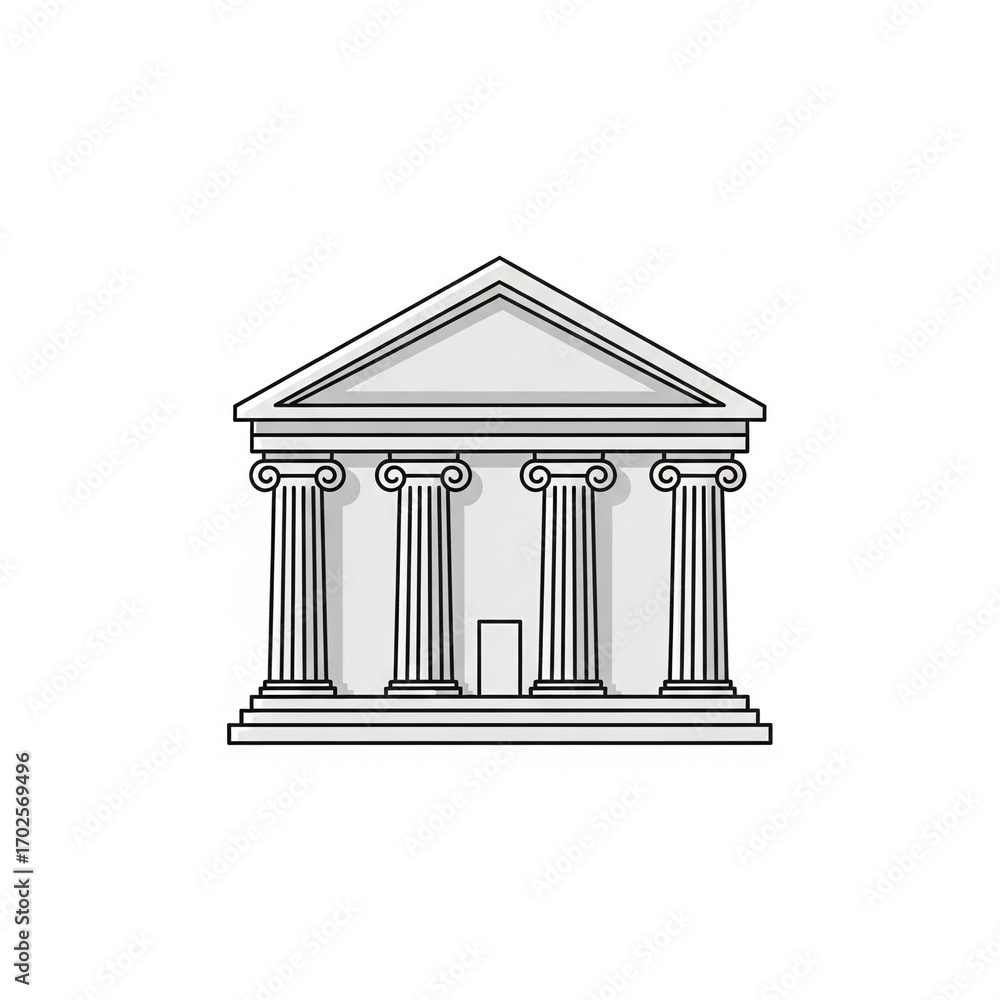 Obraz premium Minimal vector icon of a classical bank building with pillars, isolated on white background