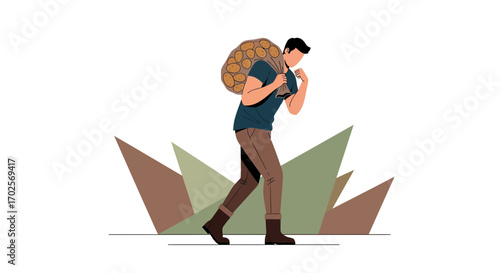 Person Carrying Potatoes, Walking, Harvested, Agriculture, Farming, Isolated, Illustration