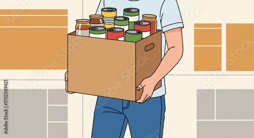 Person Carrying Box Of Food Supplies Ready For Distribution And Helpful Support