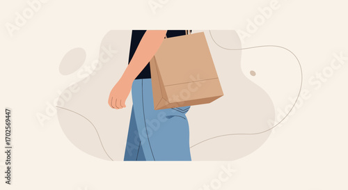 Person Carrying Shopping Bag Illustration With Brown Background and Simple Design