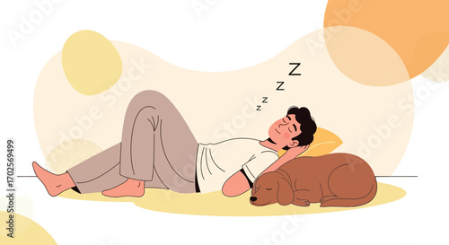 Man And Dog Relaxing Together In Cozy Comfort And Peaceful Serenity Within The Home