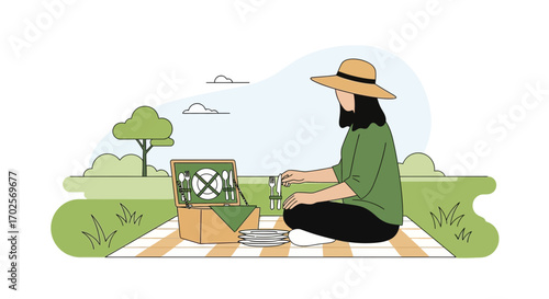 Person Enjoying A Peaceful Picnic Outdoors With A Delightful View And Picnic Basket