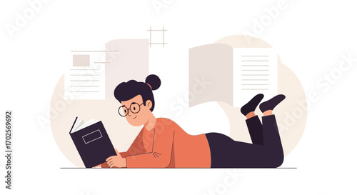 Person Enjoying Book Reading Illustration Depicting Leisure Concept and Relaxing Activity