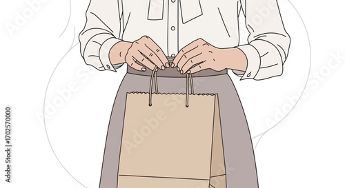 Person Holding a Shopping Bag, Modern Illustration Focused on Retail Experience