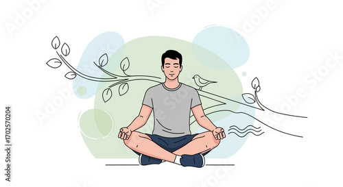 Person Meditating in Nature for Calmness and Inner Peace Illustration