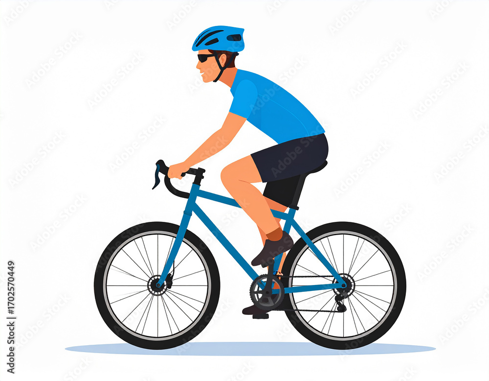 Obraz premium Flat design vector of an athlete riding a bicycle with helmet. Perfect for sports, cycling competitions, and fitness themes.