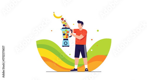 Person Preparing Nutritious Smoothie With Fresh Fruits In Modern Illustrated Style
