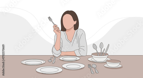 Person Preparing To Eat Dining Table Setting With Clean Eating Utensils
