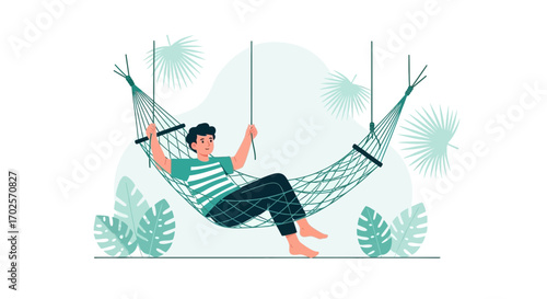 Person Relaxing In Hammock, Enjoying A Calm Moment Amid Lush Tropical Foliage