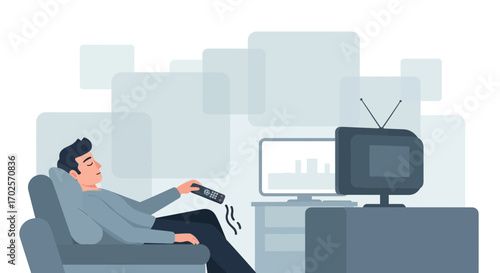 Person Relaxing On A Couch While Watching Television, Remote In Hand, Comforting And Serene