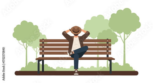 Person Relaxing On Park Bench Enjoying Serene Moment, Peaceful Contemplation Outdoors