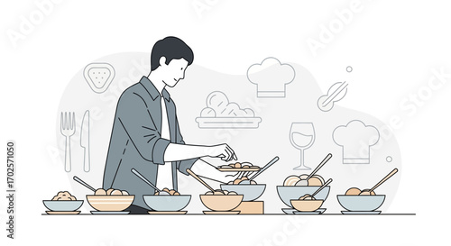 Person Serving Food At Buffet, A Culinary Scene Depicting Healthy Meal Presentation