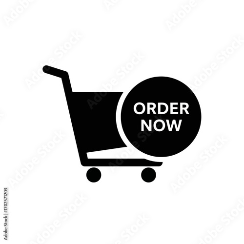 Shopping cart icon with order now text for online shopping