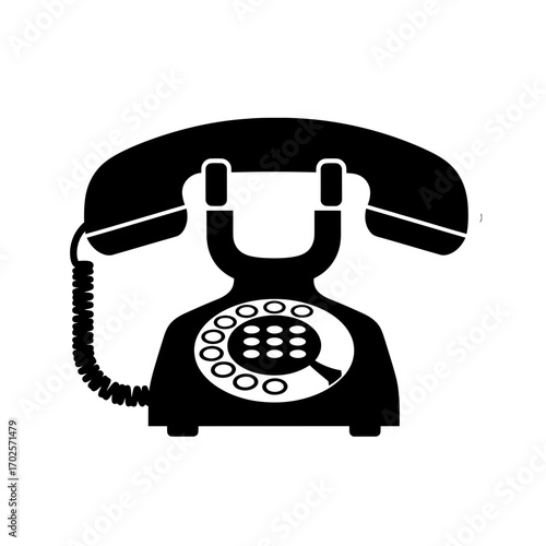 Classic black rotary dial telephone icon with handset