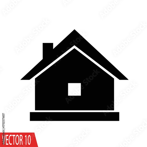 Simple black silhouette of a house with chimney
