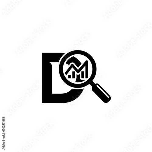 Magnifying glass over data chart inside letter d