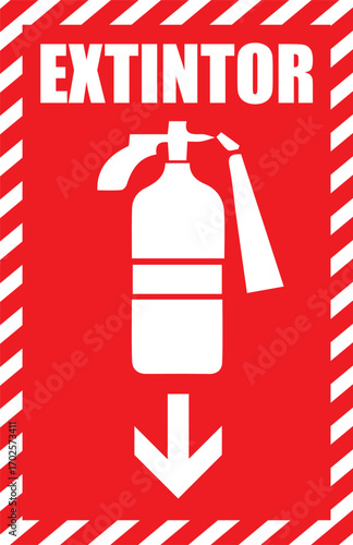 Rótulo para establecimiento comercial indicación extintor aquí