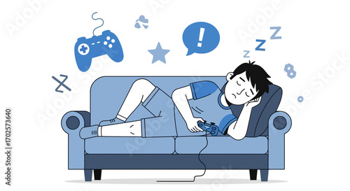 Sleepy Gamer Relaxing On Couch After Playing Video Games Exhausted Dreaming Of Gaming