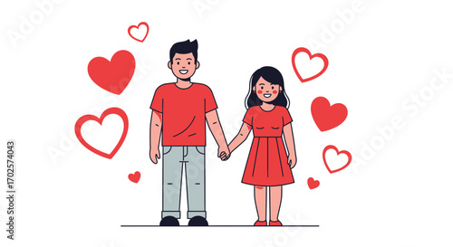 Smiling Couple Embracing Together Symbolized With Hearts Expressing Tenderness and Affectionate