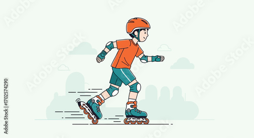 Smiling Inline Skater Enjoying The Sunny Day In The Park While Having Fun