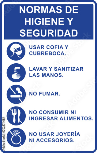 Rótulo de normas de higiene y seguridad para empresa