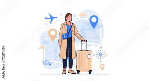 Preparing For Travel: A Woman Ready For Worldwide Exploration Adventure Destination