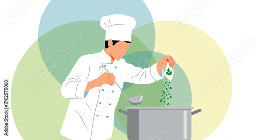 Professional Chef Adding Spices Into Cooking Pot In Kitchen While Preparing Meal