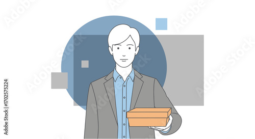 Professional Man Showing Box, Giving Gift, Delivering Package, Isolated on White Background